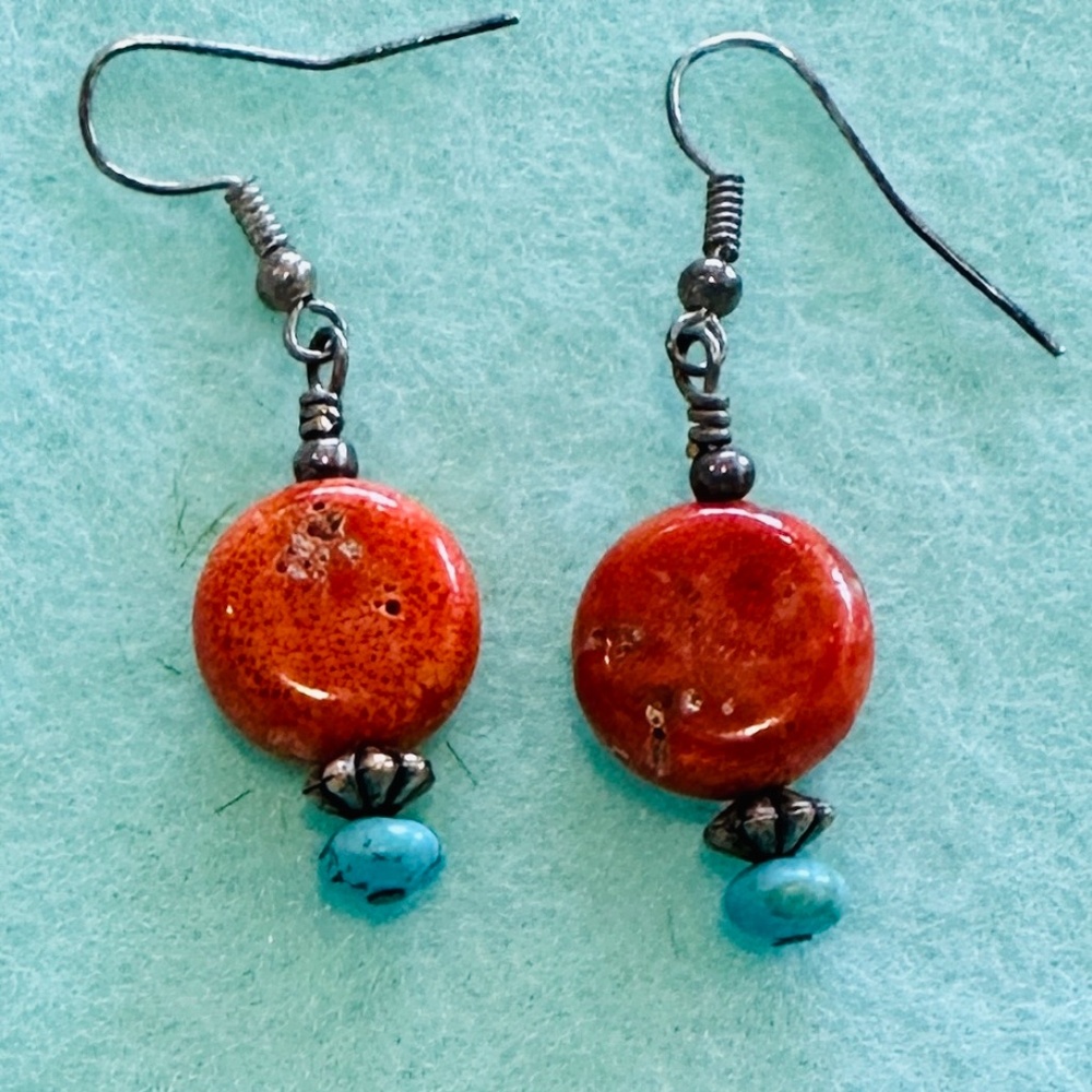 Red and Blue Turquoise Earrings